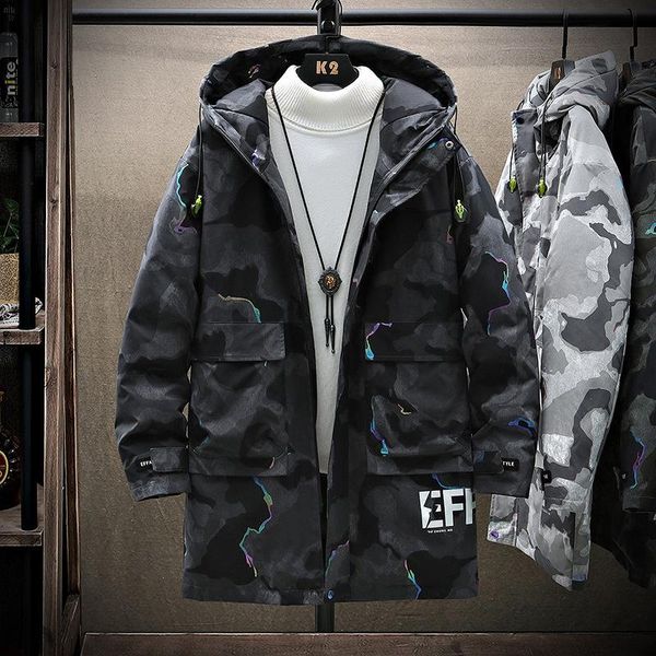 

men's down & parkas mens winter jacket 2021 fashion hooded warm windbreaker jackets white duck casual loose long for men, Black