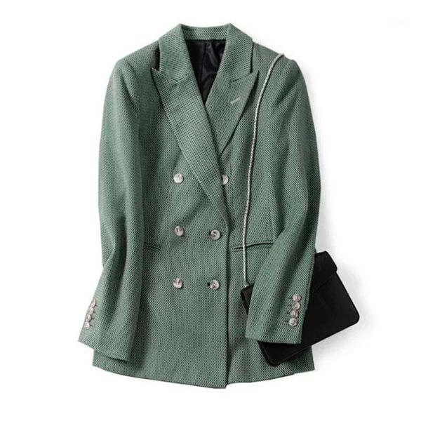 

women green plaid suit double breasted blazer jacket coat or long pants for office lady autumn winter fashion clothes1, White;black