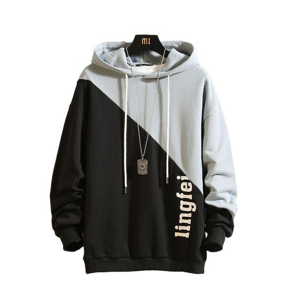 

2020 fashion men's casual hooded patchwork pullover hip hop sweatshirt mens hoodies, Black