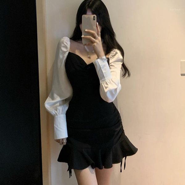 

mermaid dress women temperament long sleeve dress spring autumn women's clothing dresses1, Black;gray