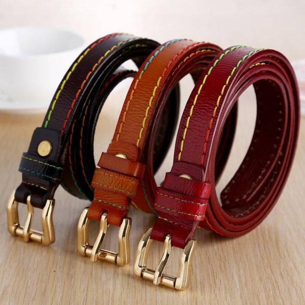 

new stylefemale genuine leather waists belt 1.8cm width luxury fashion casual belts alloy buckle for ladies jeans belt waistband, Black;brown