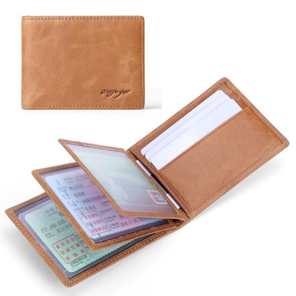 

card holders women men short vintage business passport covers holder wallet multi-function id bank genuine leather trave purse case, Brown;gray