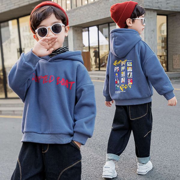 

winter boys' high autumn collar sweater 2020 new korean children's plush thickened hoodie, Black