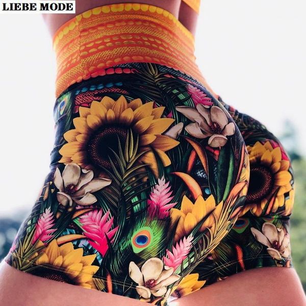 

yoga outfits women high waist shorts women's summer gym active running sport short tights pants fitness workout floral print1, White;red