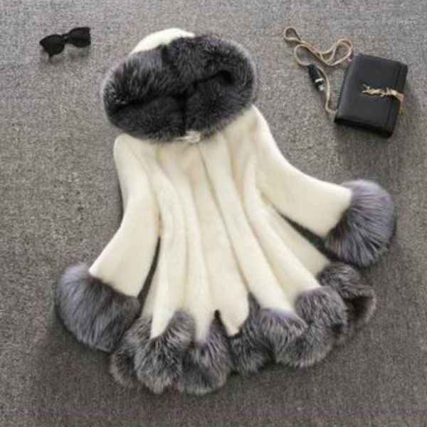 

european style winter casual artificial fur coat women's warm long type hooded long sleeves fur coat1, Black