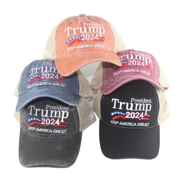 Donald Trump 2024 Beyzbol Kapaklar Patchwork Yıkanmış Açık Amerika Birleşik Tekrar Yap Şapka Cumhuriyetçi Cumhurbaşkanı Mesh Spor Kap