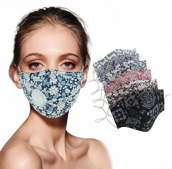 

mask 13 styles plain floral printed face breathing valve anti dust fog breathable washable reusable mouth cover masks ooa8084 h4cg#