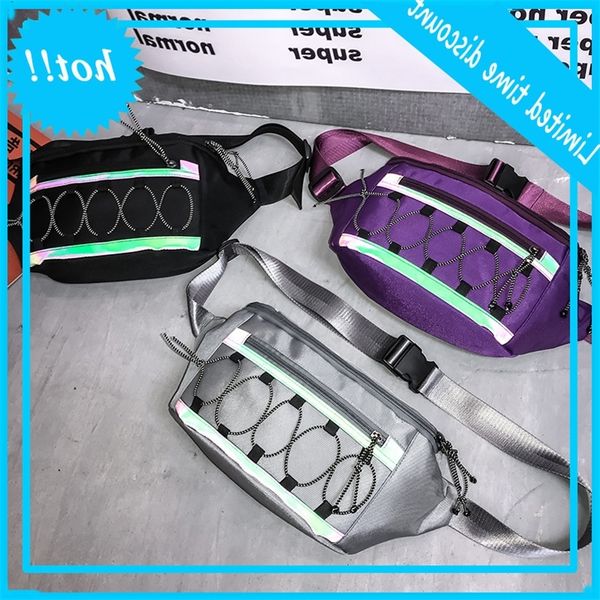 

2020 tide brand luminous chest ins super fire one shoulder hip hop waist bag female personality student reflective crossbody