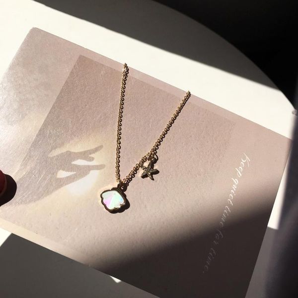 

sweet korean jewelry chain necklace new asymmetrical metal golen plating artifical seastar shell pendant necklace for girl gifts, Silver