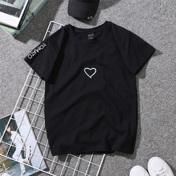 

2021 summer couples lovers t shirt for women casual white tshirt women t shirt love heart embroidery print female