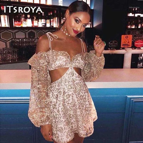 

itsroya hollow out see through summer dress spaghetti strap club party dress elegant print mini women 2020 vestidos1, Black;gray