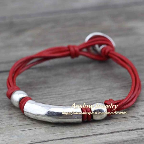 

anslow лучшие продажи урожай высокое качество bijoux wrap веревка женщины мужчины девочки мальчики натуральный кожаный браслет подарок low03, Golden;silver