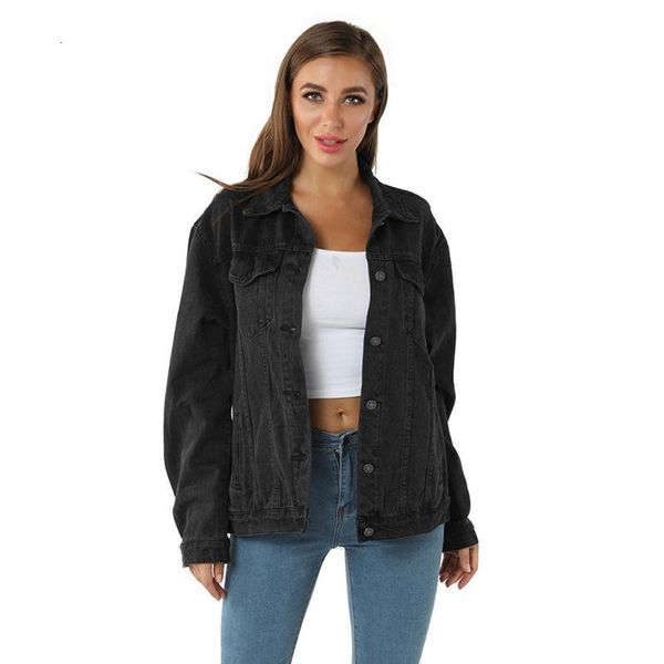 

womens casual cowboy coat long sleeve pocket button short jacket coat vintage outwear autumn female fashion, Black;brown