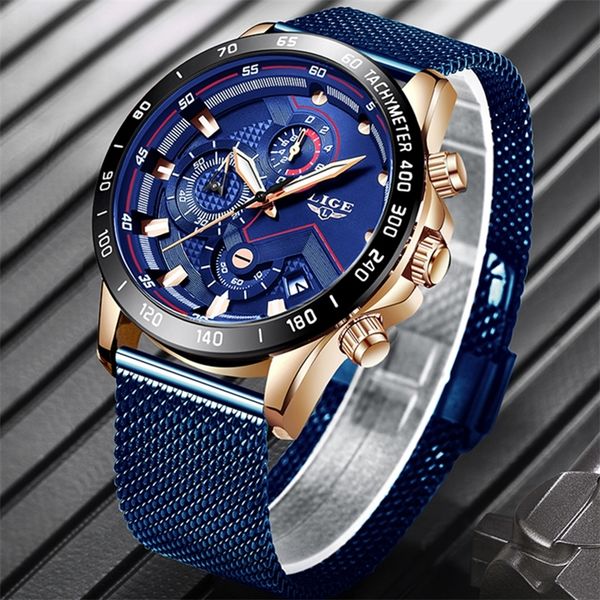 

часы lige mens top brand luxury водонепроницаемые моды часы кварцевые часы мужчины спорт хронограф reloj hombre dropshipping 201209, Slivery;brown