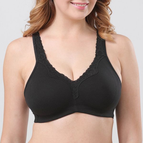 

womens full bras wireless lingerie cotton plus size bralette large cup brassiere underwear size a b c d e f cup 201202, Red;black