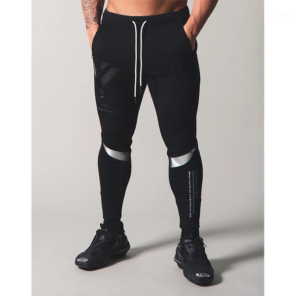 

2020 men's jogging cotton sports pants new fashion printing design muscle men gym fitness pants training suit1, Black