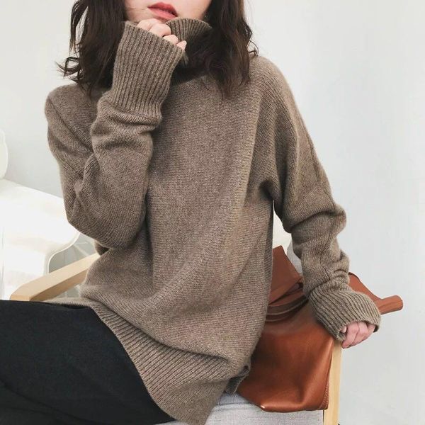 

women's sweaters 2021 winter turtleneck 100% cashmere and wool sweater women plus size korean pullover oversized long fashion, White;black