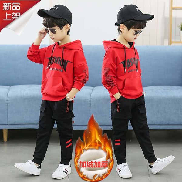 

boys' suit plush autumn and 2020 new sports two piece set children's foreign style winter korean version, White