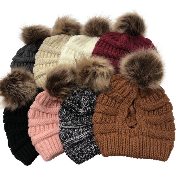Mulheres Menina Inverno Malha Chapéus Destacáveis ​​Pom Poms Cross Hedging Beanie Beanie Beanie / Crânio Chapéu Crochet Hat 32 estilos