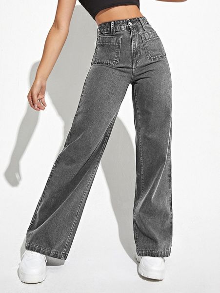 

high waist wide leg jeans v8tx#, Blue