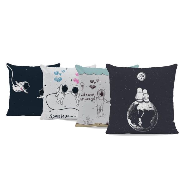 

cushion/decorative pillow black astronaut holding hands love pillowcase text line cushion cover home decoration sofa peach skin 43*43cm thro