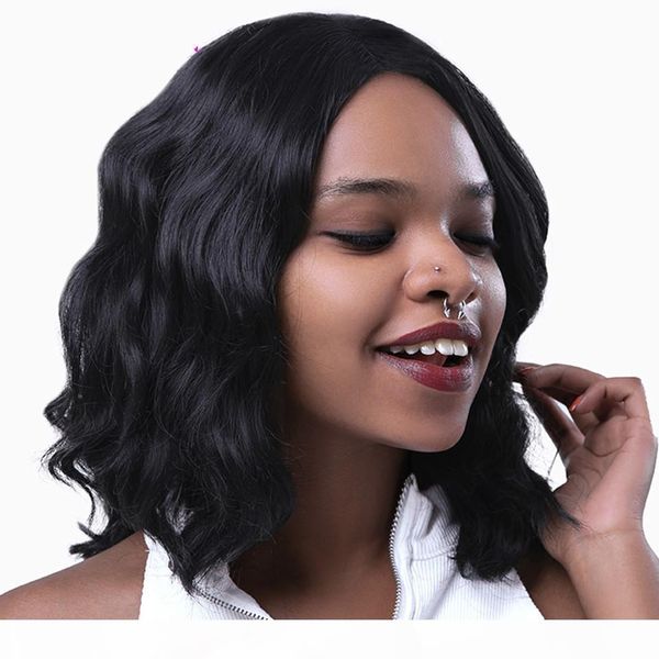 

body wave lace front human hair wigs brazilian remy hair mid-length wigs pre-plucked lace closure 13x4 frontal wigs, Black