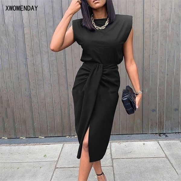 

two piece set women high waist elegant black front slit office clothes outfits for matching sets fashion tank suit 220302, White