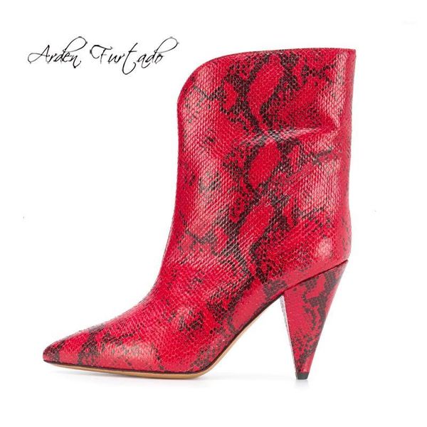 

boots arden furtado 2021 fashion women's shoes pointed toe elegant ladies slip-on strange style heels snakeskin yellow half 431, Black