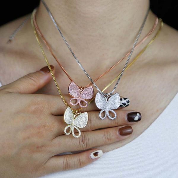 

chokers 2021 arrived fashion women girl jewelry iced out bling 5a cz butterfly pendant necklace cute animal design delicate, Golden;silver