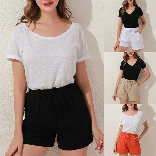 

2020 summer women's shorts solid color loose high waist shorts fashion cool wide leg women elastic new casual wasit short1, White;black