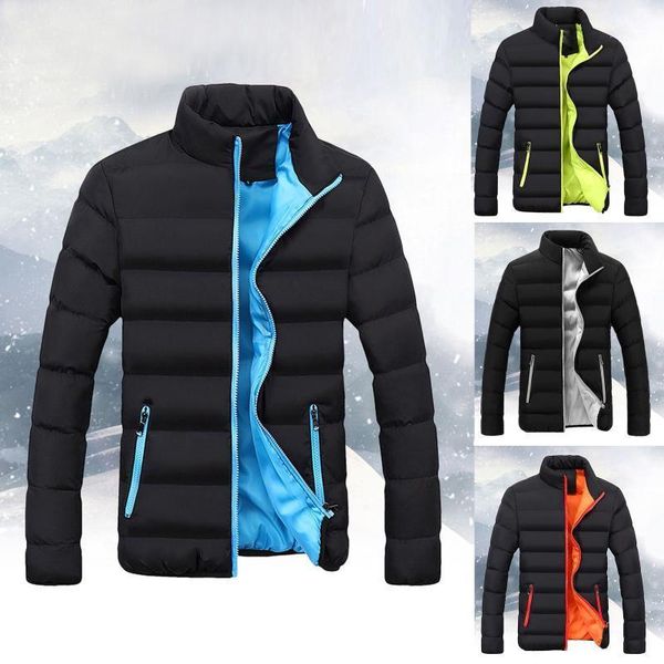 

parka men coats 2021 winter plus size warm slim fit thick bubble casual jacket outerwear zipper fashion stand collar male coat1, Black