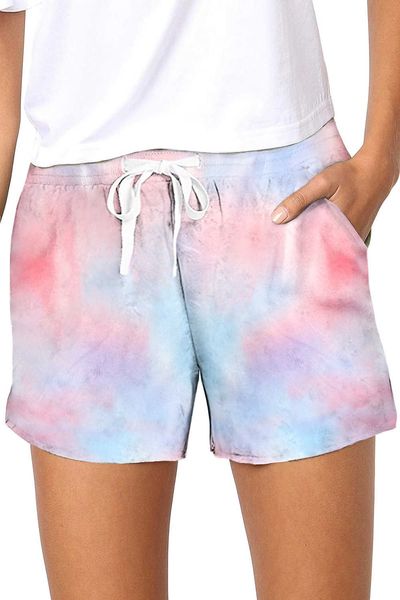 

women's new 2020 summer slim tie dye pattern gradient casual shorts women, White;black