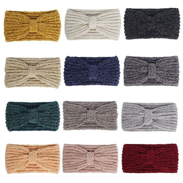 

women winter chenille knit headband knotted center elastic hairband ear warmer