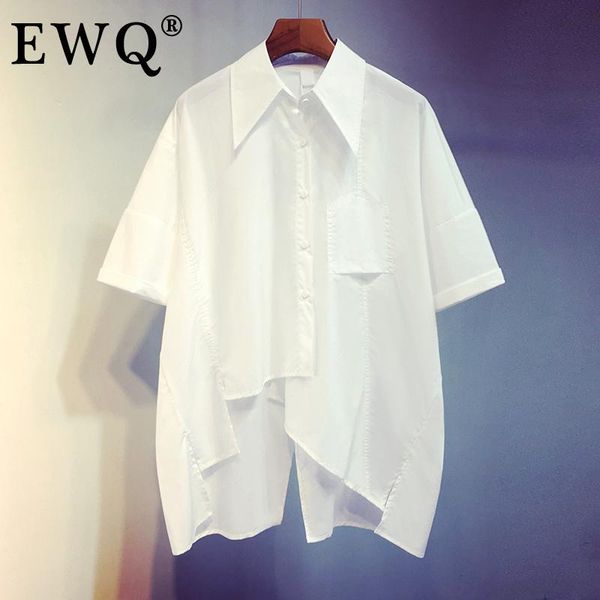 

women's blouses & shirts [ewq] half sleeve shirt for women lapel collar single breasted pocket solid casual style fashion tide 2021 spr, White