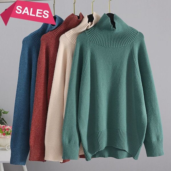 

2021 new fall winter women knit turtleneck cashmere sweater oversized loose casual basic pullover jumper long sleeve pull mujer cao3, White;black