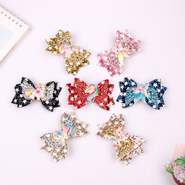 

girl child hair bow clip unicorn sequin barrettes hairbow star hairpin xmas hair head accessories 7 colors, Slivery;white