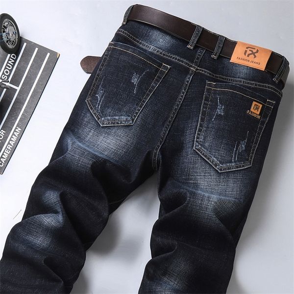 

autumn new men's classic blue black slim-fit jeans business cotton elastic regular fit denim pants male brand trousers 201120