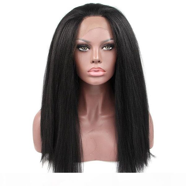 

yaki black long wig lace front kinky human hair wigs brazilian remy for black woman