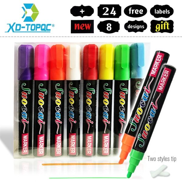 Xindi líquido giz novo 8 pcs / lote apagável marcador de marcador fluorescente caneta colorida pintura colorida para whiteboard conduziu lousa 201202