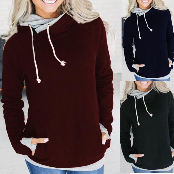

ladies contrast color hooded sweatshirt long sleeve hoodie pullover slim pullover coat sweatshirt harajuku vintage, Black