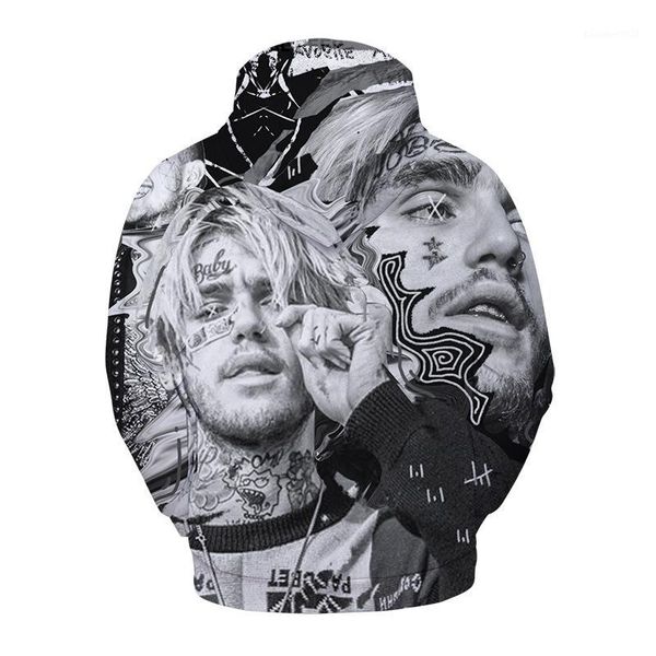 

men's hoodies & sweatshirts 2021 lilpeep 3d hooded sweatshirt casual loose men's printed hoodie long sleeves hip hop coat male xxs, Black