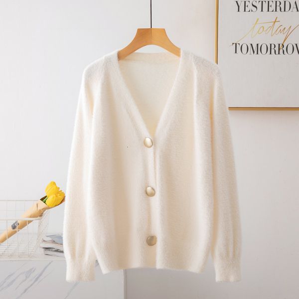 

2021 new spring and autumn new female jacket released solid sleeve color soft cardigan imitation vison sweater h00166, White;black