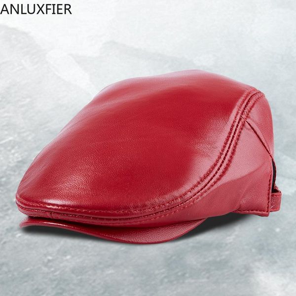 

berets autumn winter young men sheepskin beret hat genuine leather thin women cap male female middle age fashionable hats h6978, Blue;gray