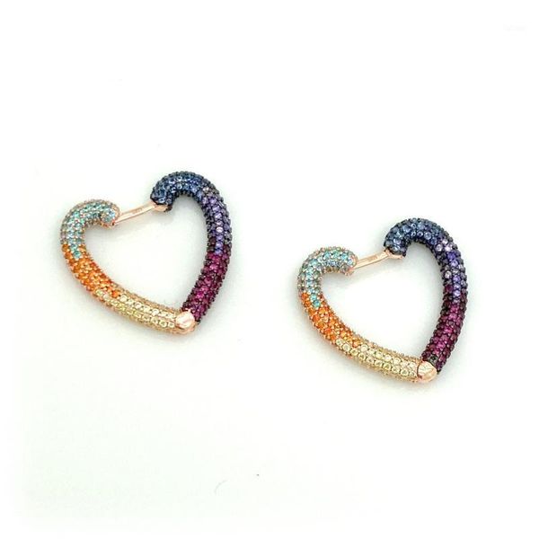 

summer new arrived rainbow heart shape huggie hoop earrings for women girl gold filled colourful european wedding trendy jewelry1, Golden;silver