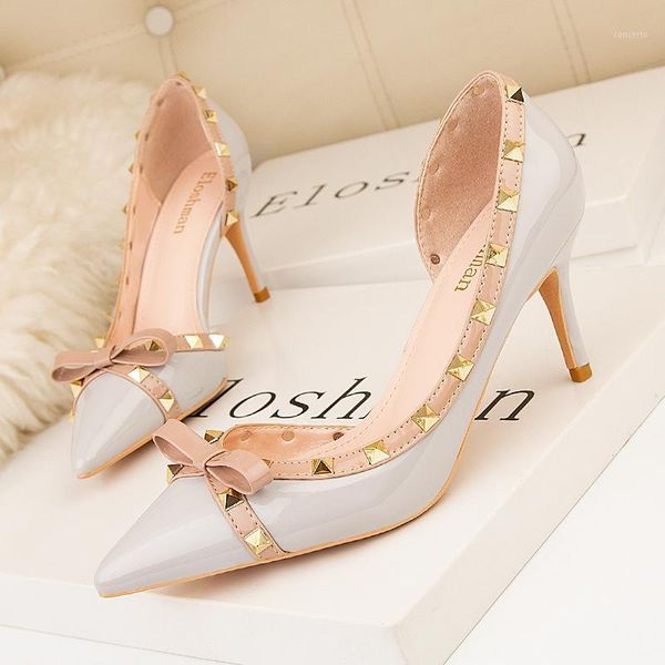

2020 new women nude shoes high heel women's single shoes pointed toe side hollowed out rivet women western style sexy1, Black