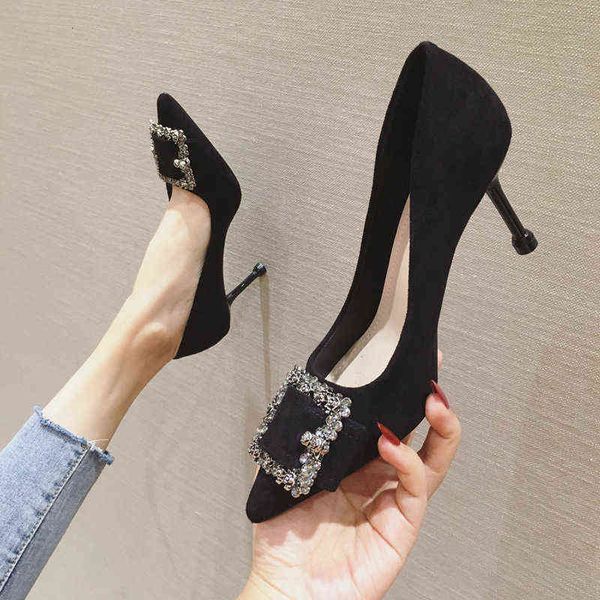 

dress shoes high heels micro square buckle heel's thin 2022 fashion versatile shallow mouth size single shoes, Black