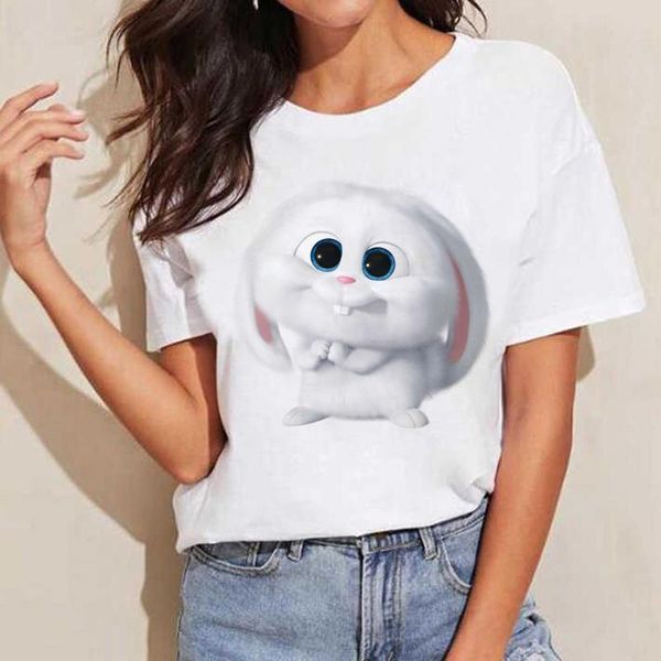 

women clothes 2020 new fashion cute female t-shirt harajuku kawaii rabbit fox streetwear aesthetic tshirt women large size, White