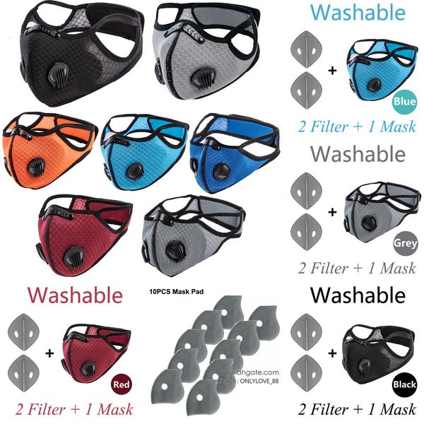 

ship 5pcs fashion cycling fast face mask air activated double exhalation valve with pm 2.5 filter anti-fog reus oi1rq, Black