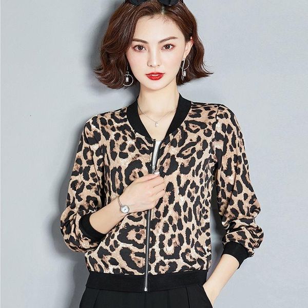 

leopard print women jacket thin coat stand collar long sleeve bomber jacket casual jacket woman big size ladies coats, Black;brown