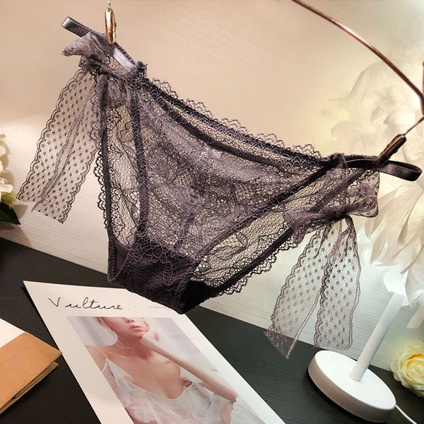 

bow tie lace underwear women's young woman transparent temptation strapping pants cotton crotch, Black;pink